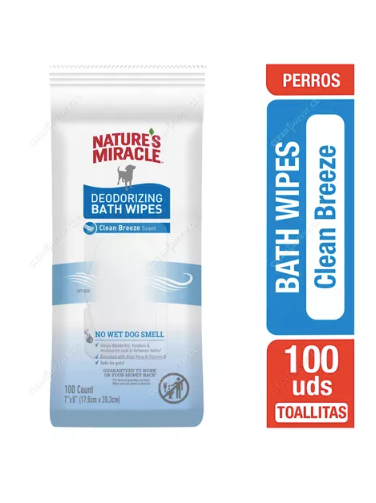 Natures Miracle Toallas Húmedas de Baño para Perros 100 unidades