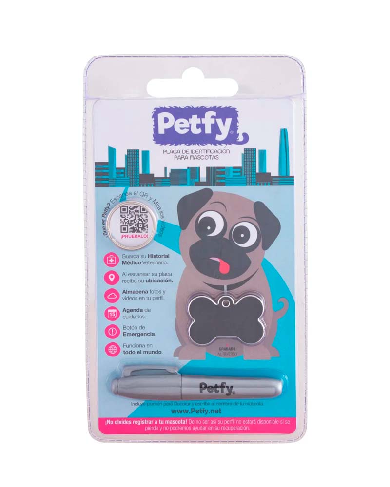 Petfy Placa Identificatoria para Mascotas Color Negro