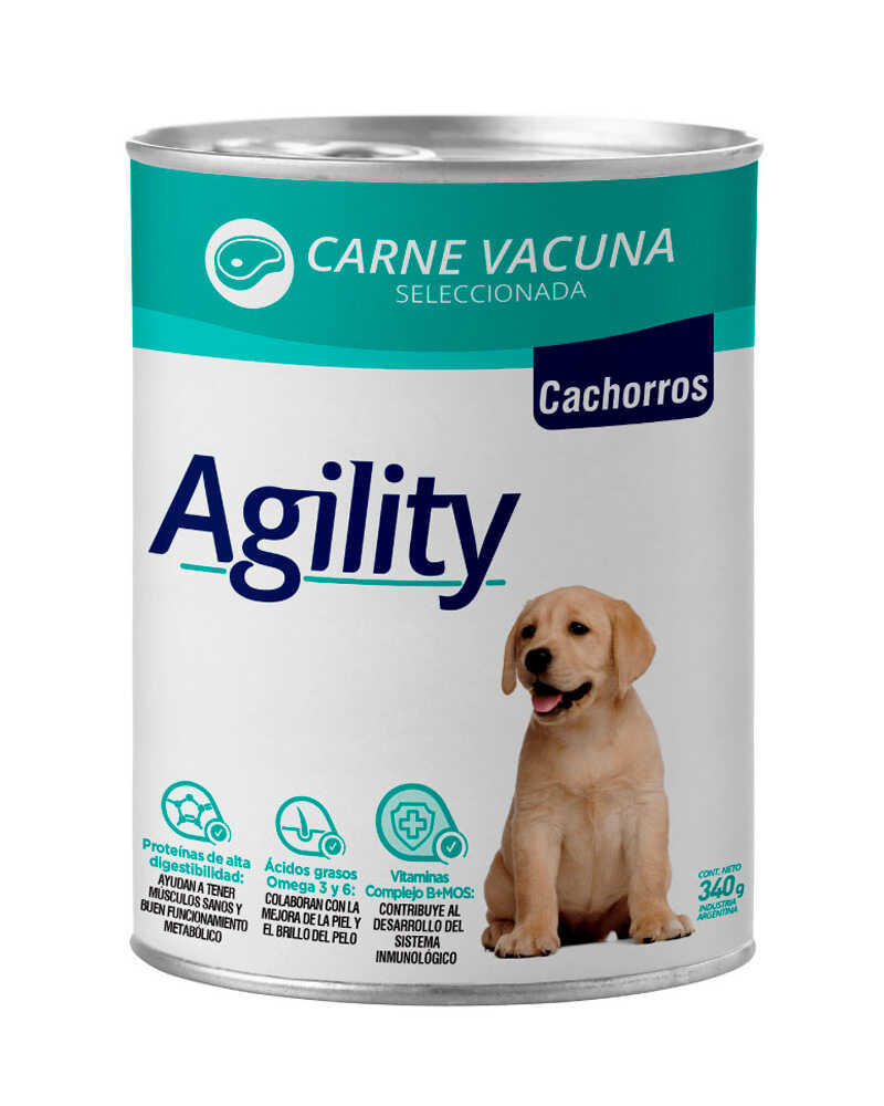 Agility Lata Perro Cachorro Con Carne De Vacuno Seleccionada 340 Gr 12 Un