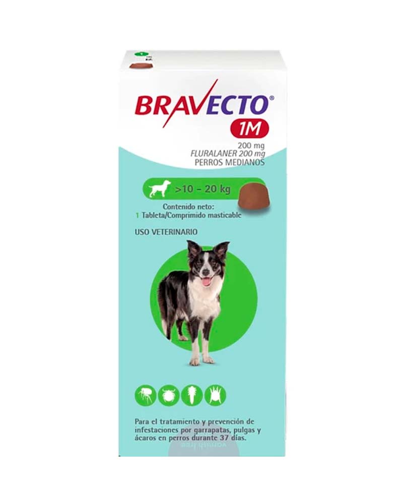 Bravecto Perro Mediano 1M 200mg de 10 a 20 Kg