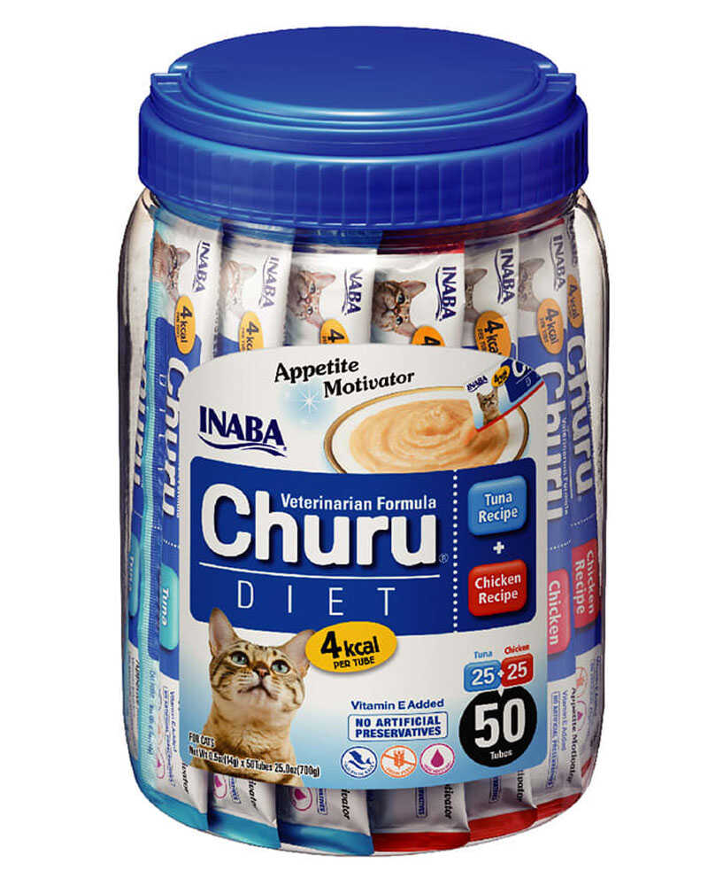 Inaba Churu Diet Gatos Sabor Pollo y Atún Frasco Con 50 Unidades