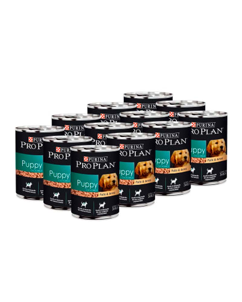 Pro Plan Pack 12 Unidades de Lata Sabor Pollo y Arroz Para Perro Puppy de 368.5 Gr