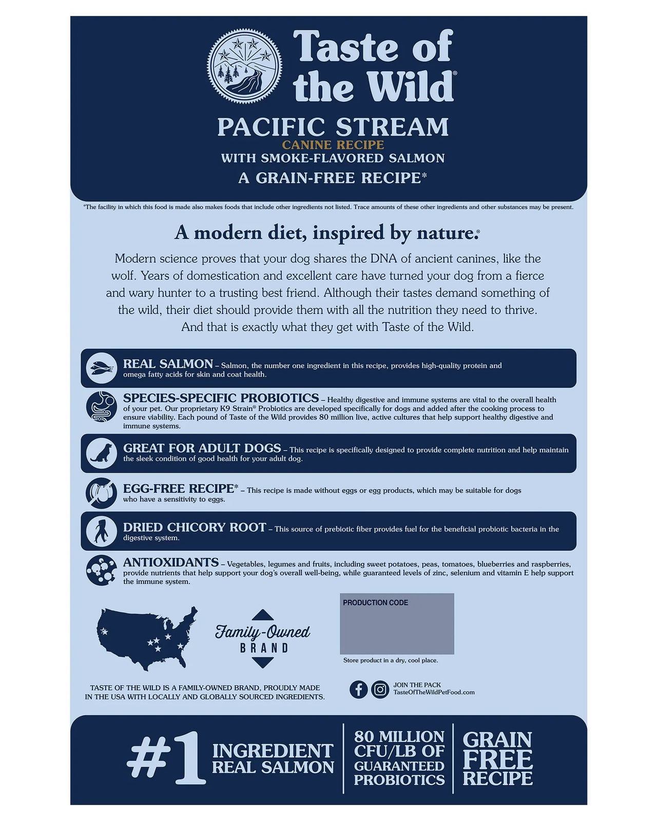 Taste of the Wild Pacific Stream Adulto 18 Kg - reverso del envase