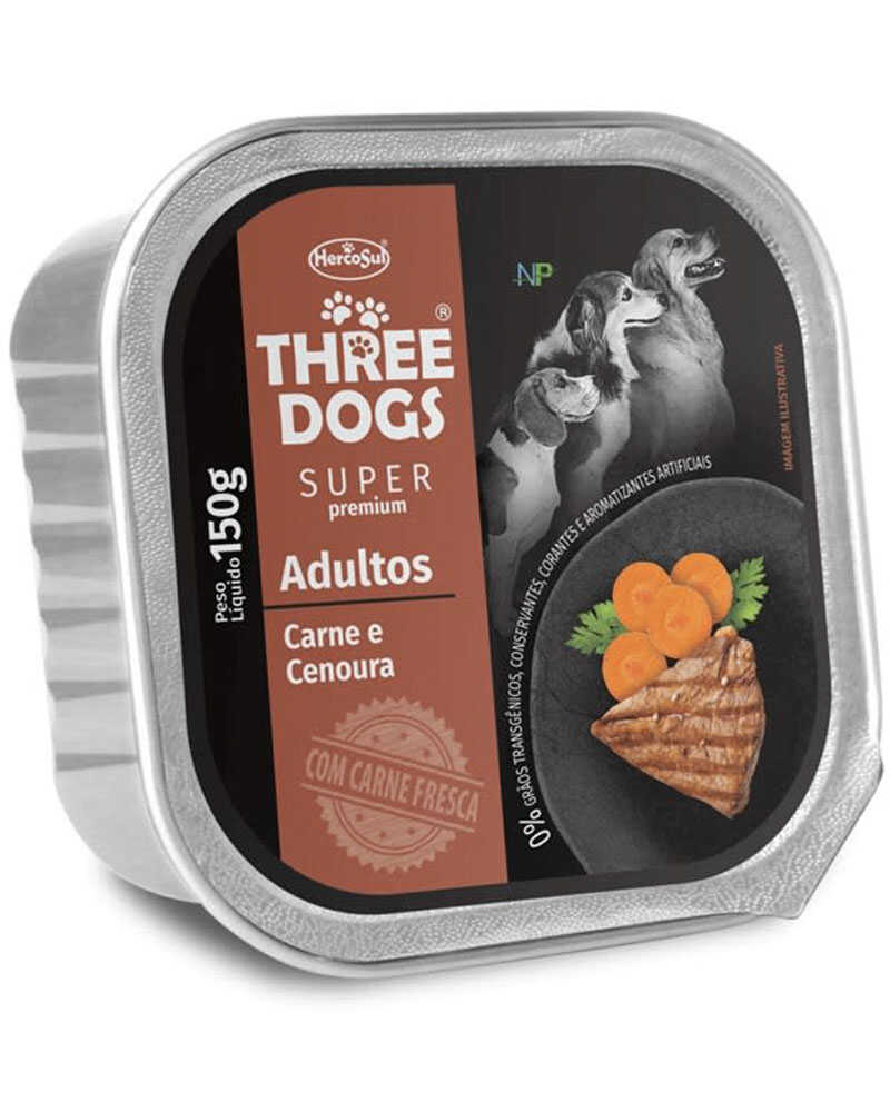 Three Dogs Pate Super Premium Adultos Carne y Zanahoria 150 Gr