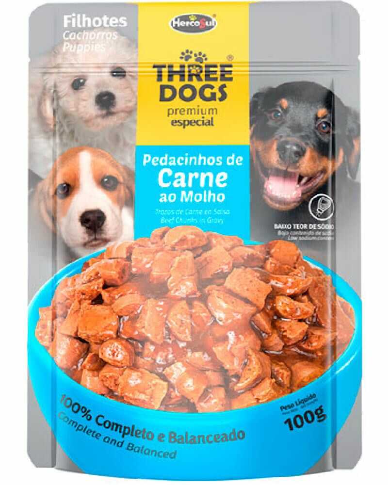 Three Dogs Sachet Original Cachorros Carne 100 Gr x 12 Unidades