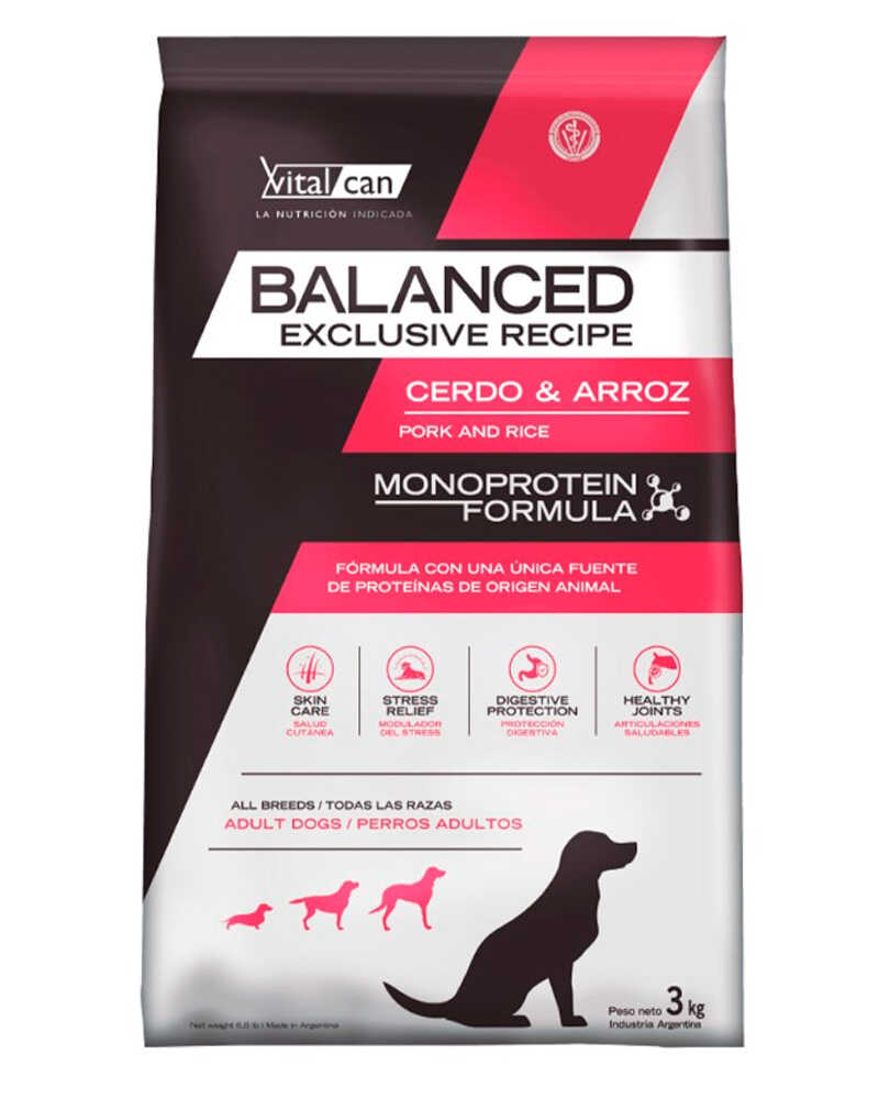 Vitalcan Balanced Perro Adulto Exclusive Recipe Cerdo y Arroz 3 Kg